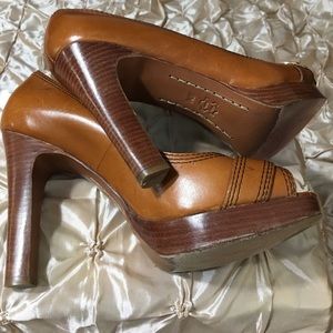 Michael Kors Brown Leather Open Toe Heels